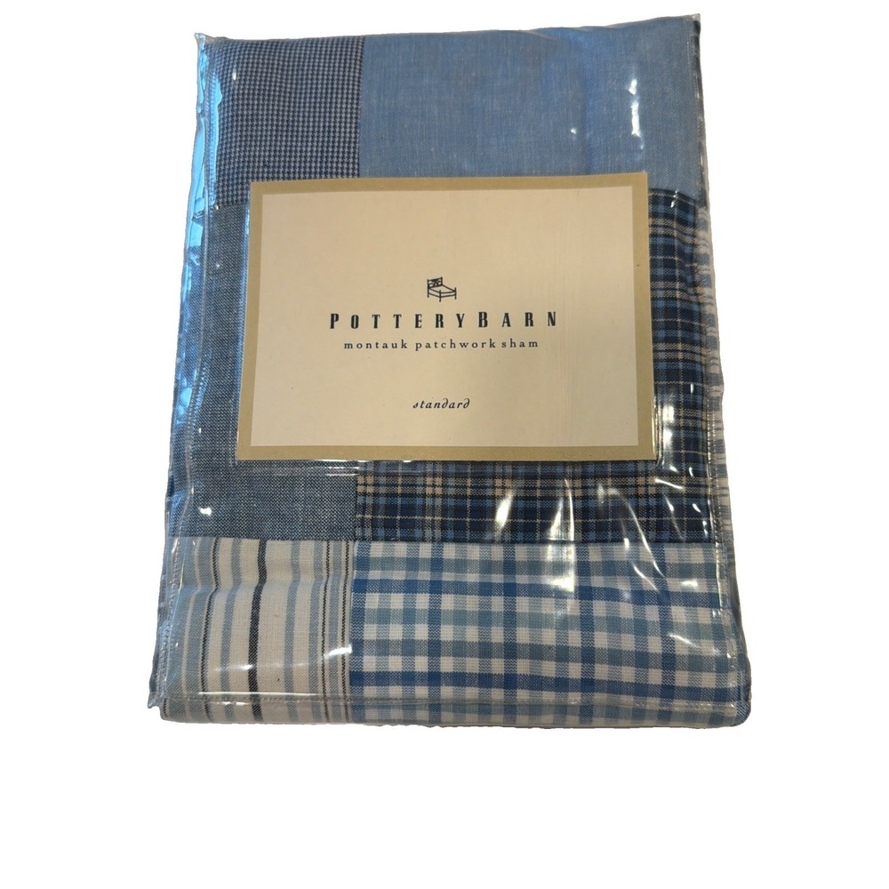 Pottery Barn Montauk Patchwork Standard Sham Blue Plaids - New